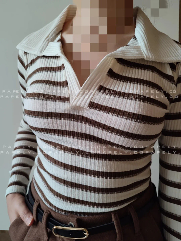 بلوز یقه شکاری پلیسه پنبه سوپر کشی